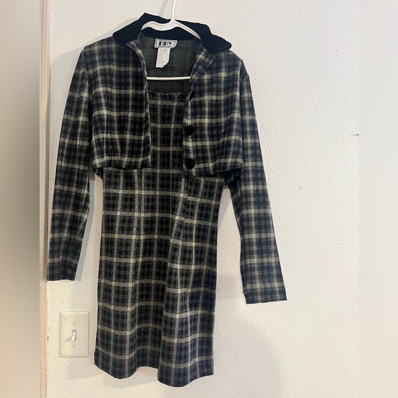 DBY Plaid jacket and dress with black velvet buttons and Collar - Picture 2 of 10